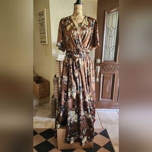 Baltic Born Floral Maxi Dress in Brown and Cream